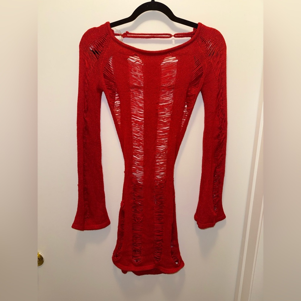Chic Red Long Sleeve Knit Dress